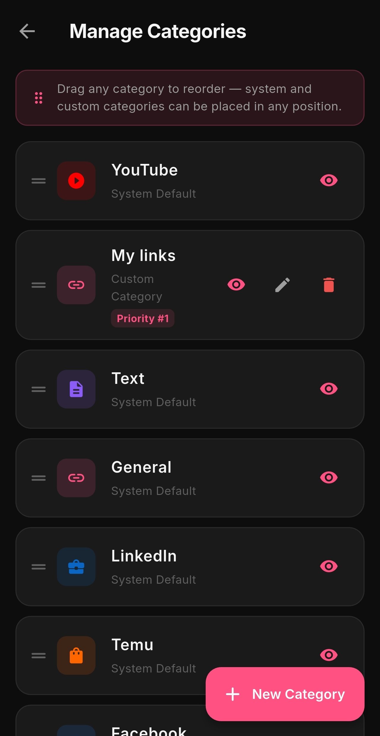 Organized Link Categories