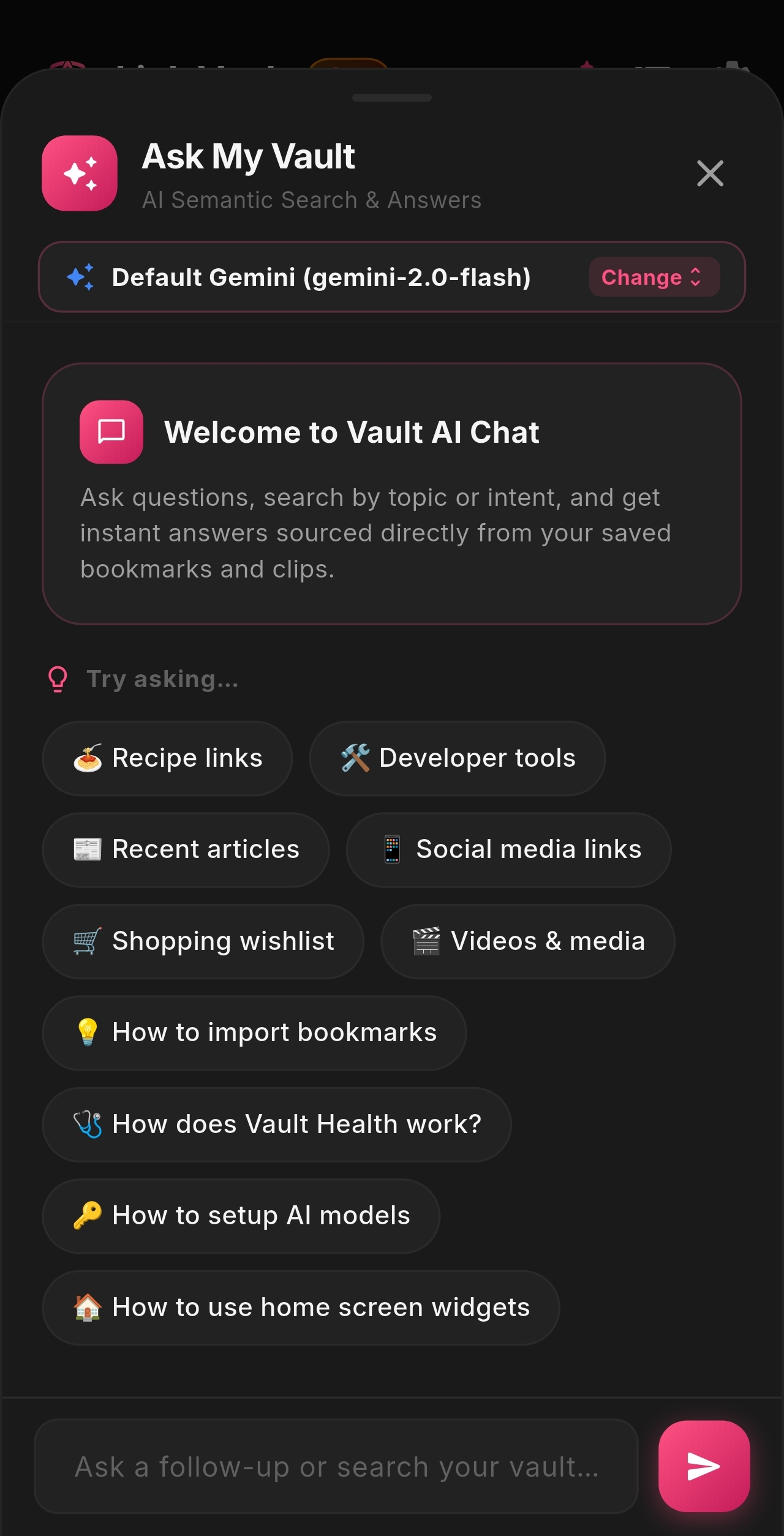 Ask My Vault AI chat assistant screen