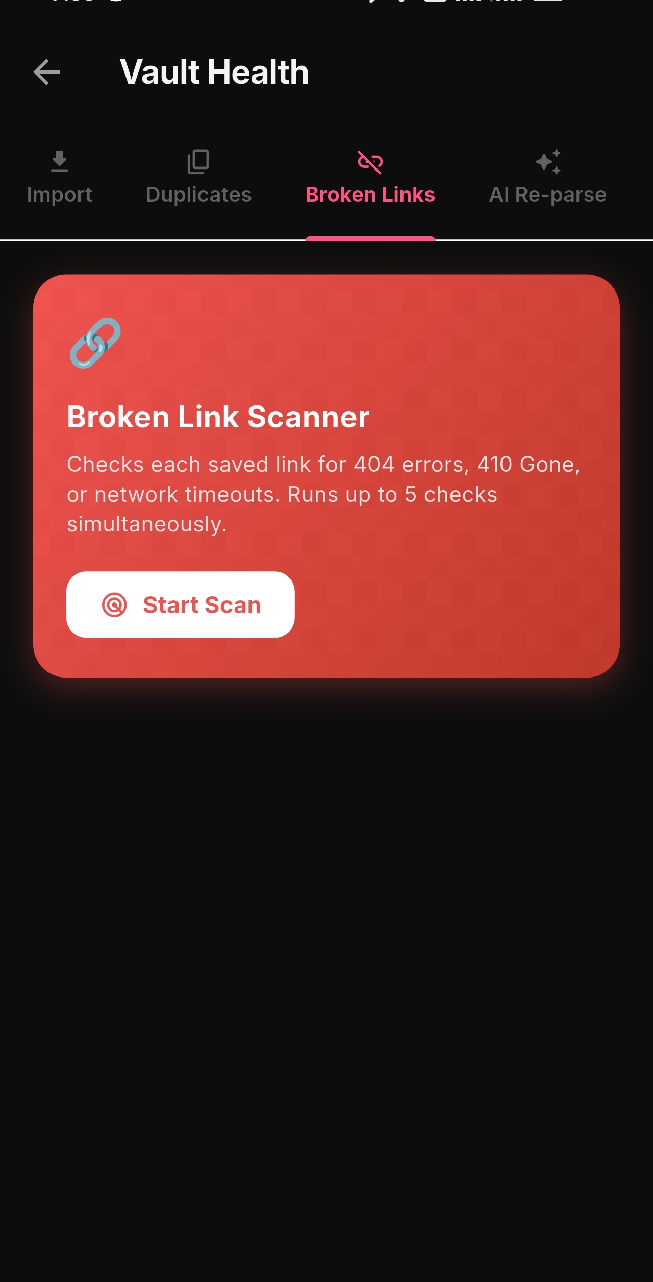 Link health diagnostics and 404 audit screen